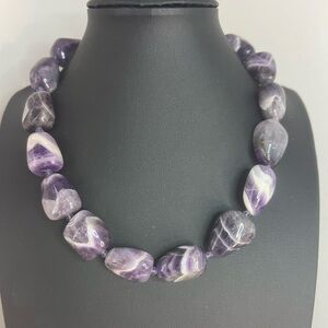 Amethyst Chevron Stone Necklace w/925 Hook Clasp 18” D15